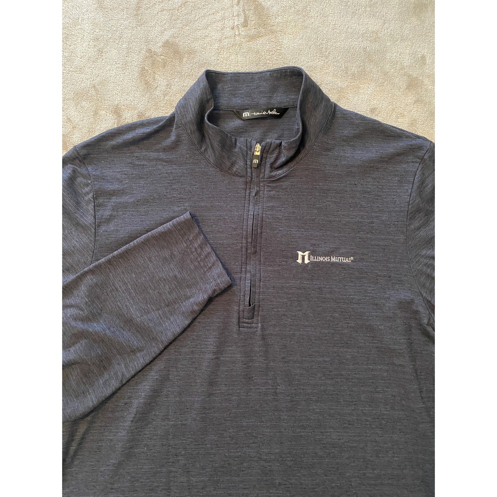 Travis Mathew Mens Large Blue Heather 1/4 Zip Long‎ Sleeve Golf Pullover Shirt